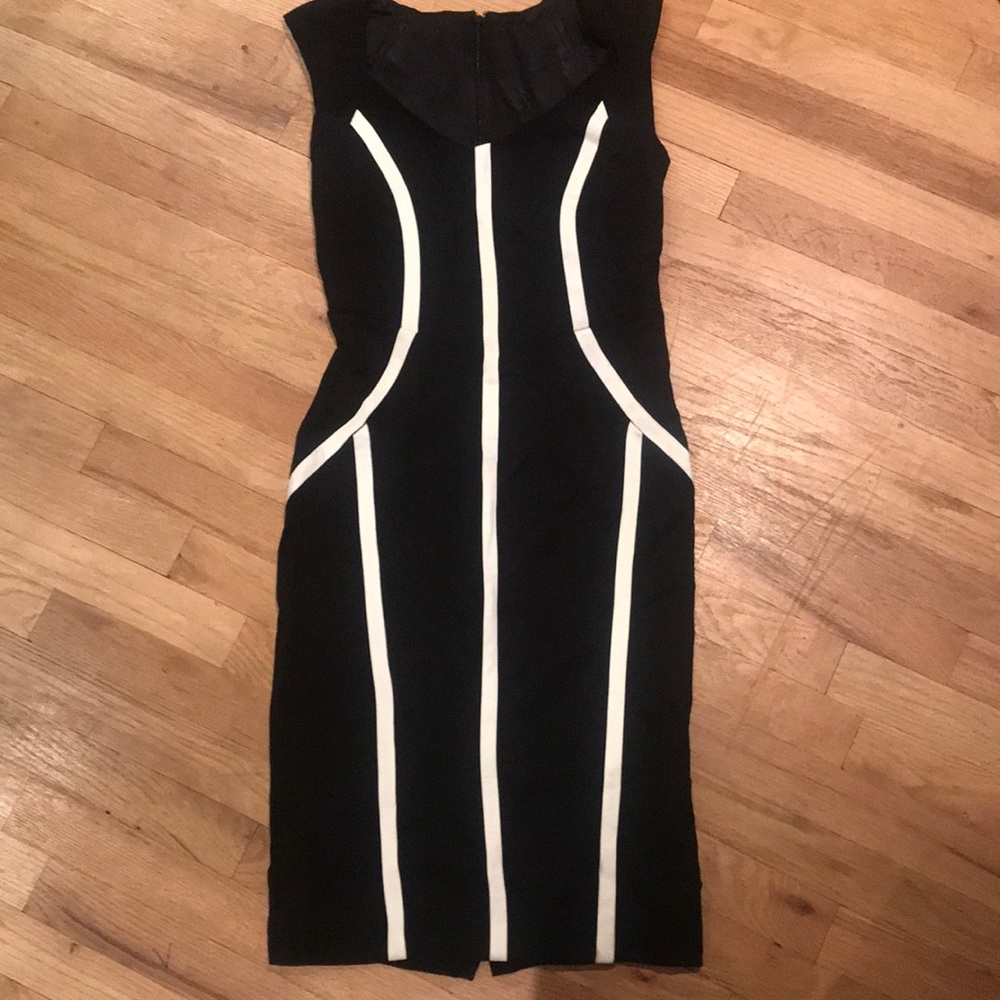 Black Ponte knit dress ivory bands fully lined